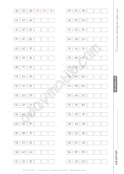 4.Sınıf 2 Basamaklı Sayı Örüntüleri