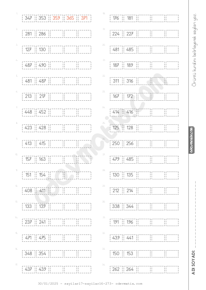 4.Sınıf 3 Basamaklı İleri Yönlü Sayı Örüntüleri