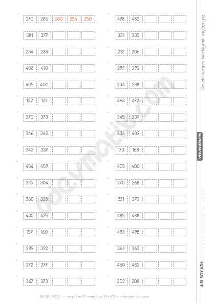 4.Sınıf 3 Basamaklı Sayı Örüntüleri