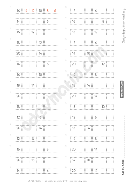 1.Sınıf İkişer Geri Ritmik Sayma