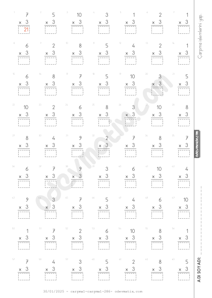 2.Sınıf Alt Alta 3 ile Çarpma İşlemi