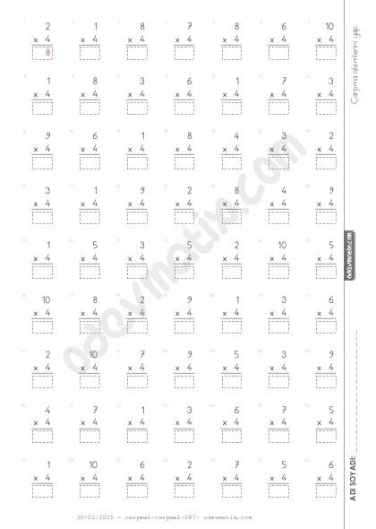 2.Sınıf Alt Alta 4 ile Çarpma İşlemi