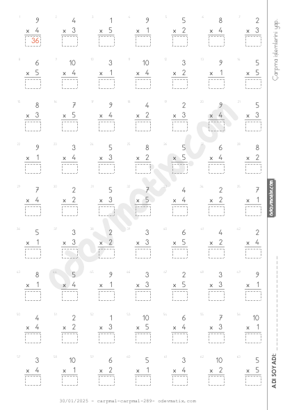 2.Sınıf Alt Alta Çarpım Tablosu