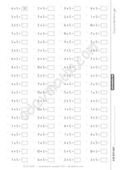 2.Sınıf 5 ile Çarpma İşlemi