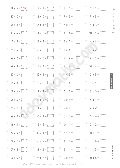 2.Sınıf Çarpım Tablosu