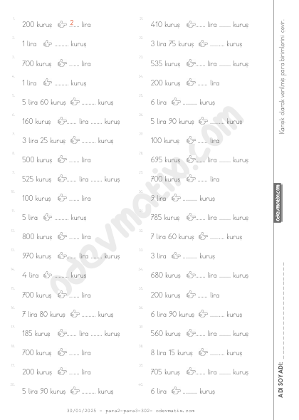 3.Sınıf Para Birimlerini Çevirme