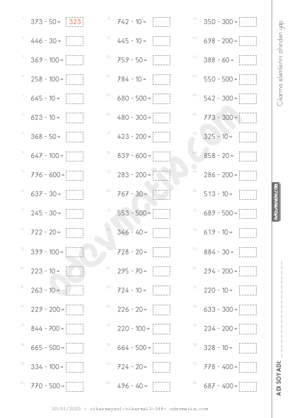 4.Sınıf Zihinden Çıkarma İşlemi