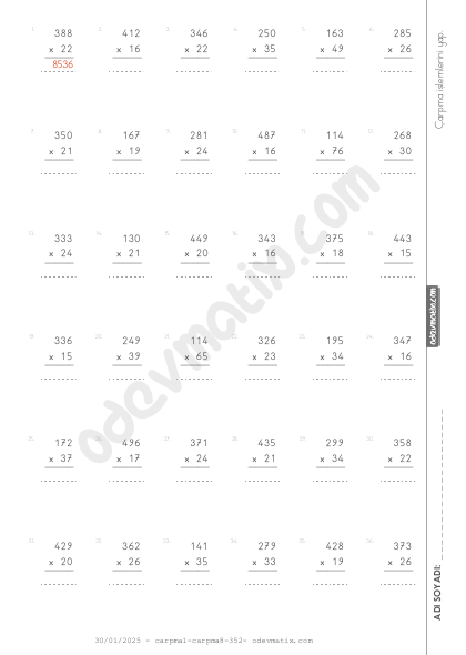 4.Sınıf Çarpma İşlemi