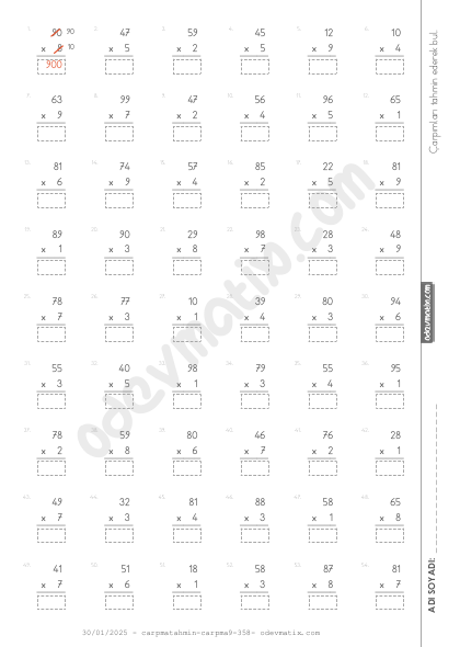 4.Sınıf Çarpma Sonucunu Tahmin Etme