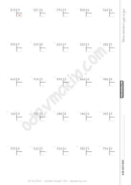 4.Sınıf 3 Basamaklı İle 1 Basamaklı Kalansız Bölme