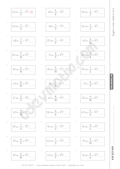 4.Sınıf Kesir Kadarını Bulma