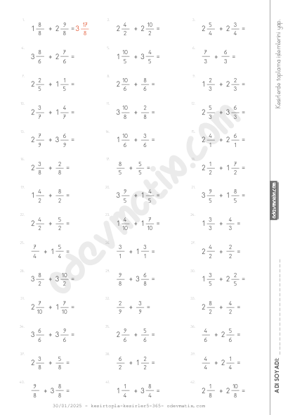 4.Sınıf Kesirlerde Toplama