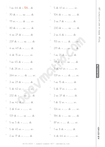 4.Sınıf Saniye-Dakika Saat Çevirme
