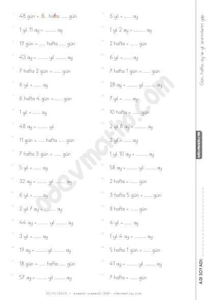 4.Sınıf Gün-Hafta-Ay-Yıl Çevirme
