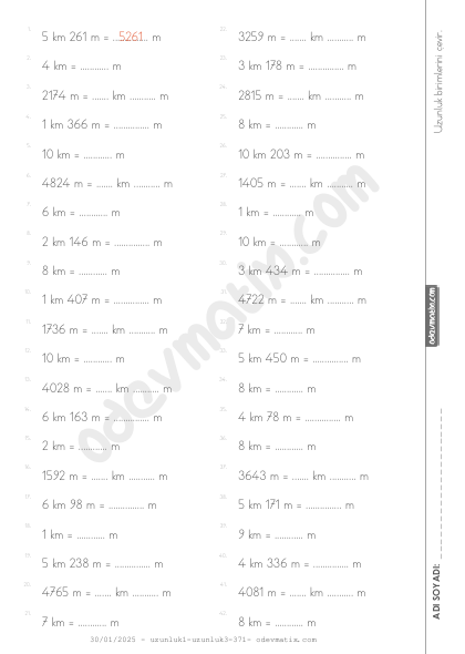4.Sınıf Uzunlukları Çevirme (m-km)