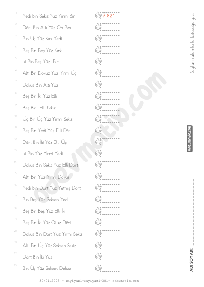 4.Sınıf 4 Basamaklı Sayıları Yazma