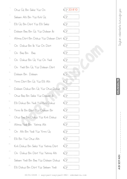 4.Sınıf 5 Basamaklı Sayıları Yazma