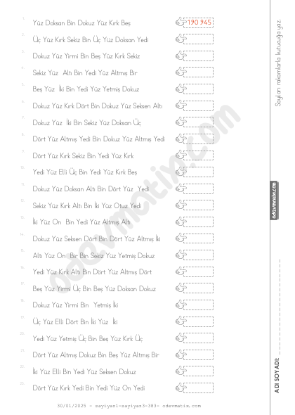 4.Sınıf 6 Basamaklı Sayıları Yazma