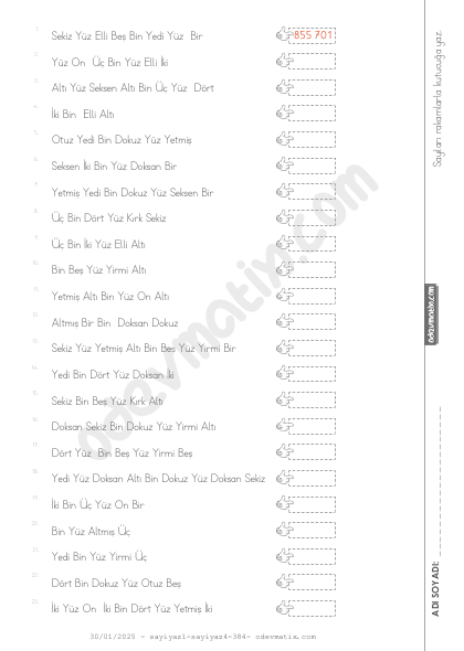 4.Sınıf Sayı Yazma