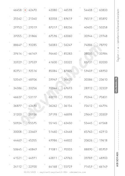 4.Sınıf Birbirine Yakın 5 Basamaklı Sayıları Karşılaştırma