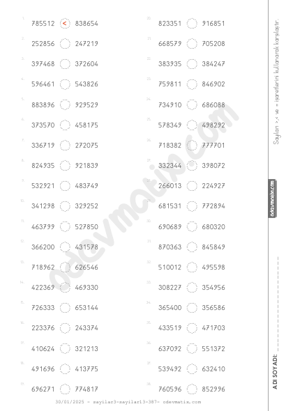 4.Sınıf Birbirine Yakın 6 Basamaklı Sayıları Karşılaştırma