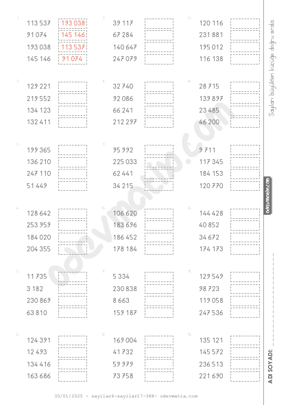 4.Sınıf Sayı Sıralama