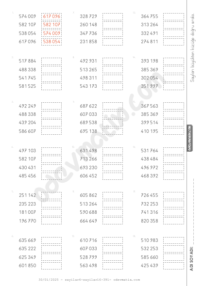 4.Sınıf 6 Basamaklı Yakın Sayıları Sıralama