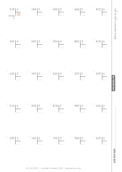 4.Sınıf 3 Basamaklı ile 1 Basamaklı Sayıları Bölme