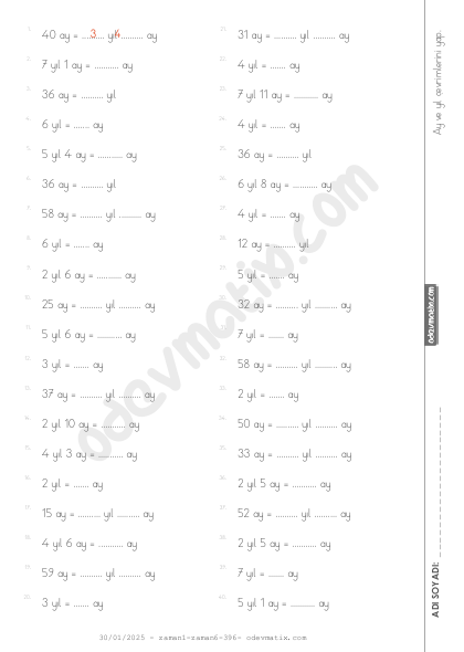 4.Sınıf Ay-Yıl Çevirme