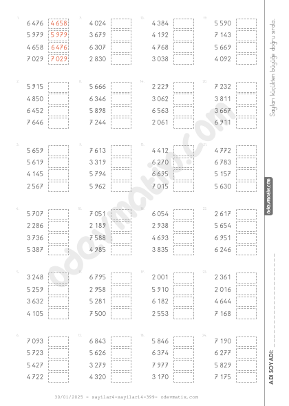 4.Sınıf 4 Basamaklı Sayıları Küçükten Büyüğe Doğru Sıralama