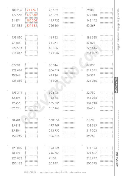 4.Sınıf Sayıları Küçükten Büyüğe Doğru Sıralama