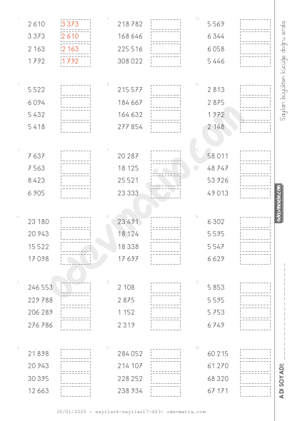 4.Sınıf Yakın Sayılı Sayı Sıralama