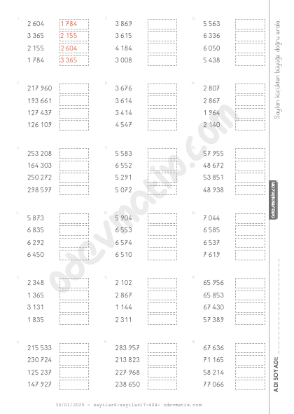 4.Sınıf Yakın Sayıları Küçükten Büyüğe Doğru Sıralama (5 Basamaklı)