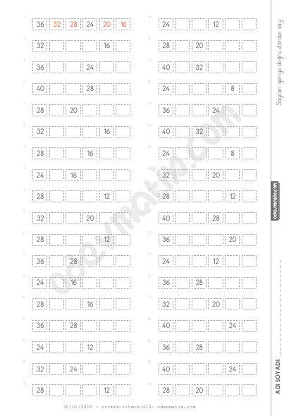 2.Sınıf Dörder Geri Ritmik Sayma