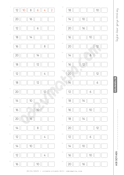 2.Sınıf 20'ye Kadar Sayılarla İkişer Geri Ritmik Sayma