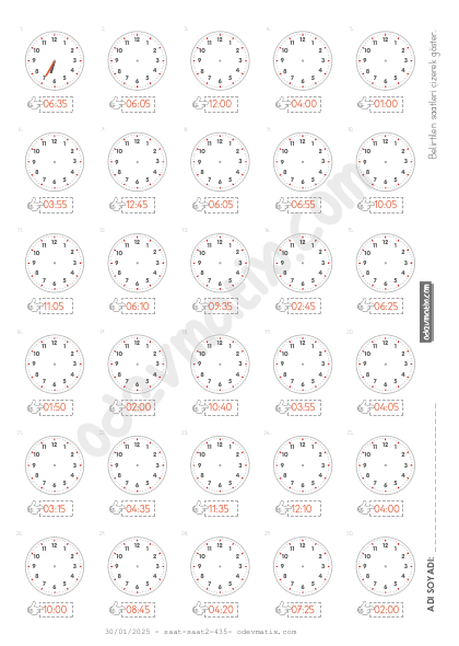 3.Sınıf 12 Saatlik Saat Çizme