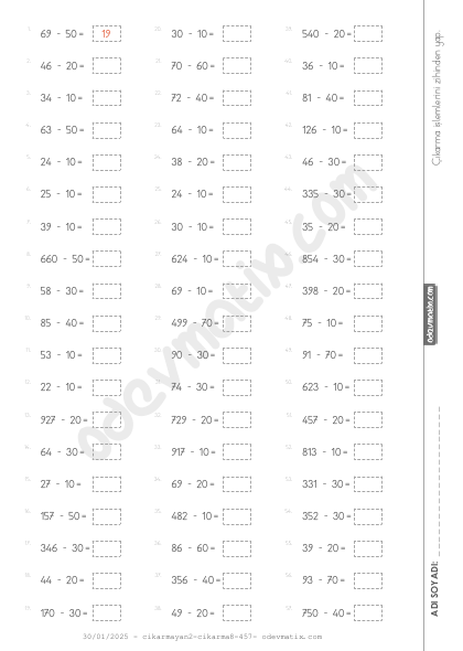 3.Sınıf Zihinden Çıkarma İşlemi