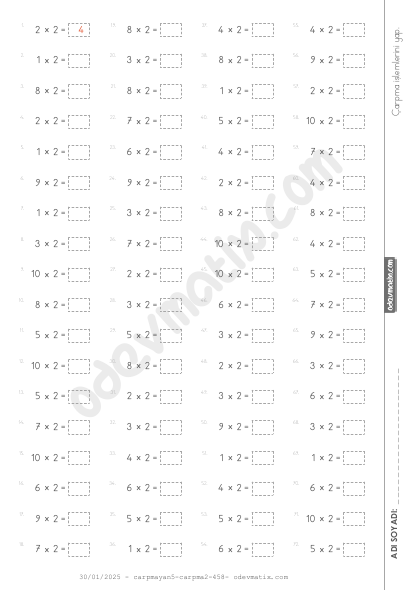 3.Sınıf Çarpım Tablosu