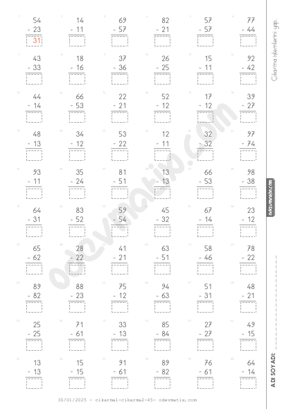 2.Sınıf Onluk Bozmasız Çıkarma İşlemi
