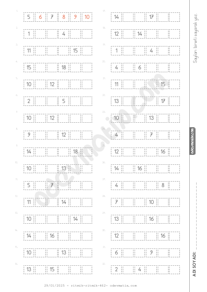 1.Sınıf Birer Ritmik Sayma