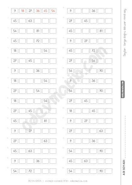 3.Sınıf Dokuzar İleri Ritmik Sayma