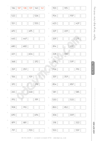 3.Sınıf Birer İleri Ritmik Sayma