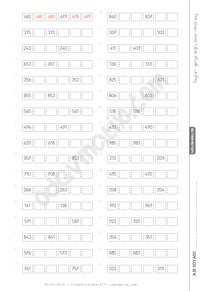 3.Sınıf Birer Geri Ritmik Sayma