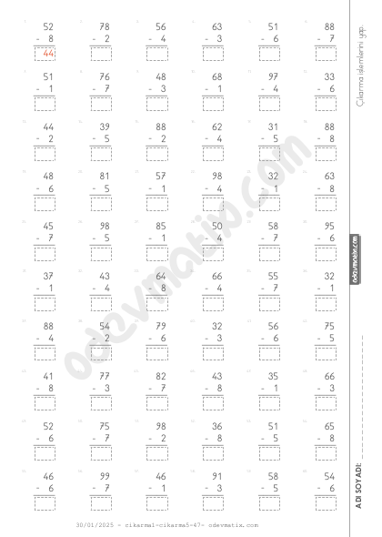 2.Sınıf 2 Basamaklı ile 1 Basamaklı Çıkarma İşlemi