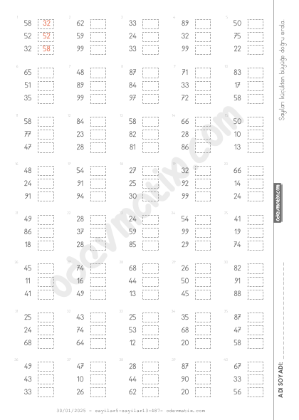 2.Sınıf 3 Sayılı Sayıları Sıralama