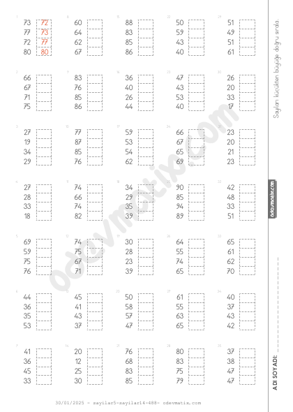 2.Sınıf 4 Sayılı Sayıları Sıralama