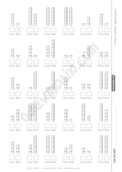 1.Sınıf Onluk ve Birliklerine Ayırma