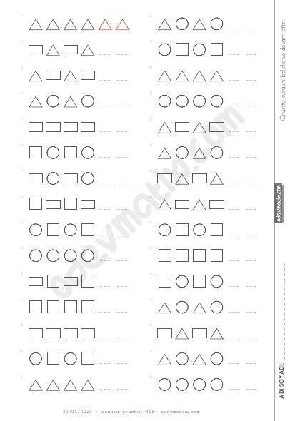 1.Sınıf Kolay Geometrik Örüntüler