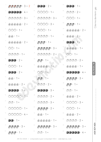 1.Sınıf Sekillerle Kolay Çıkarma İşlemi