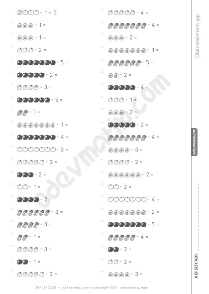 1.Sınıf Sekillerle Çıkarma İşlemi